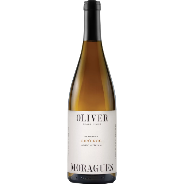 Flasche Oliver Moragues Giró Ros, weißes Etikett mit goldener Schrift, IGP Mallorca