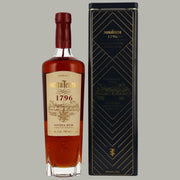 Santa Teresa 1796 Rum, 70cl, aus Venezuela. Dunkler Solera-Gereifter Rum, 40 % Vol., elegante Flasche mit geprägtem Logo und goldfarbenem Etikett. Geschenkverpackung in Dunkelblau mit goldenen Akzenten.