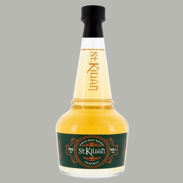 Flasche St. Kilian Cigar Malt Single Malt Whisky, grünes Etikett mit goldenem St.-Kilian-Schriftzug, 46% Vol.